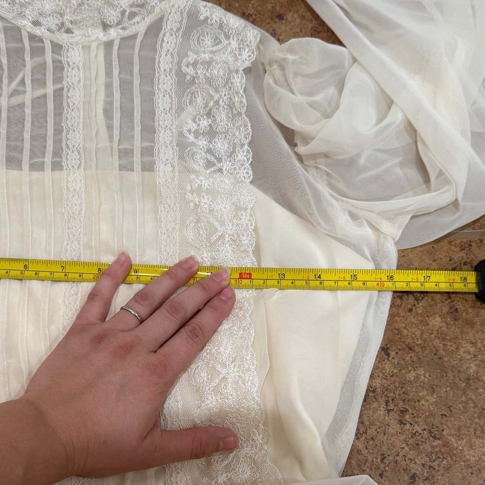 VTG Neiman Marcus Lace Chiffon Midi Maxi Dress XS Ivory Cream High‎ Neck Bridal - Picture 10 of 16